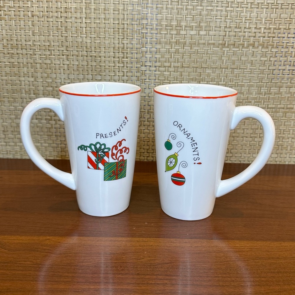 🎄Fitz & Floyd Gourmet Happy Holidays Christmas Porcelain Latte Mugs 2 XL 16 oz.
